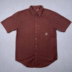 Element Skateboards Shirt Mens Large Brown Button Up Striped Short Sleeve Skater